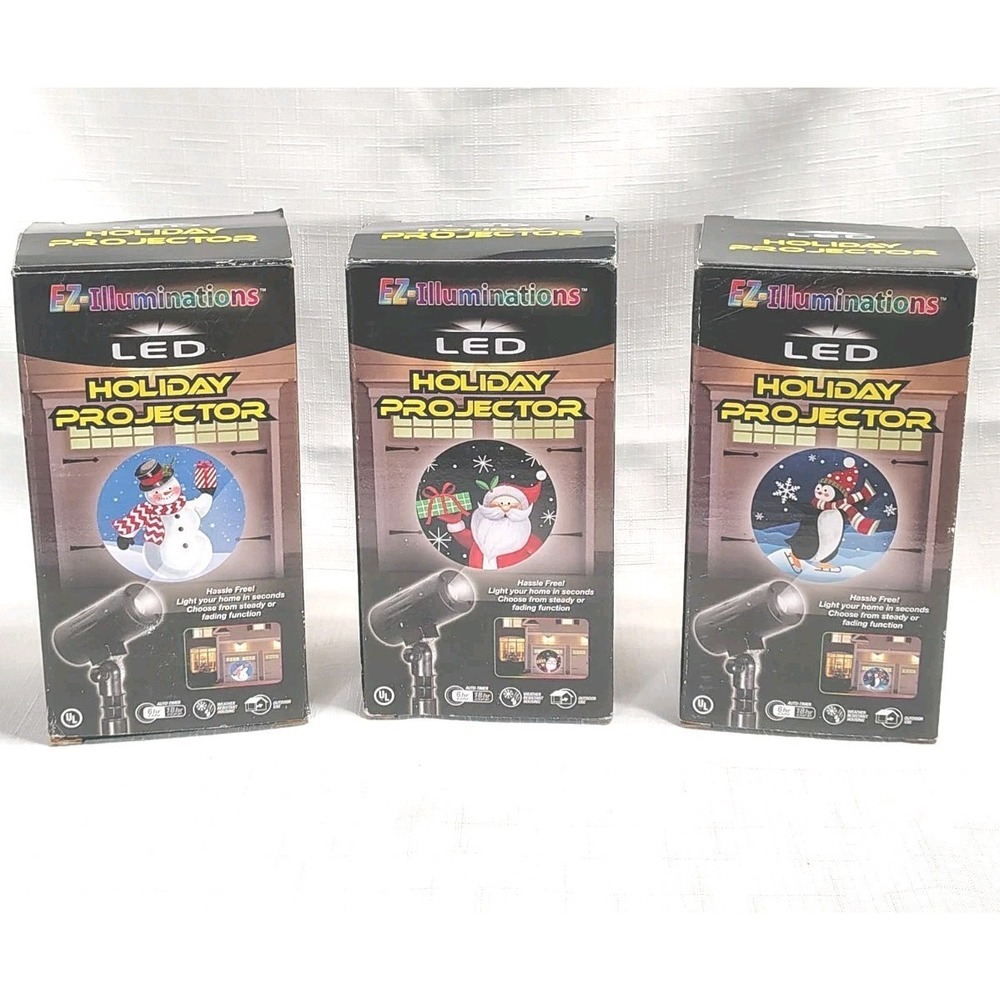 3 EZ Illuminations Holiday LED Snowman Penguin Santa Claus Projectors See Pics!